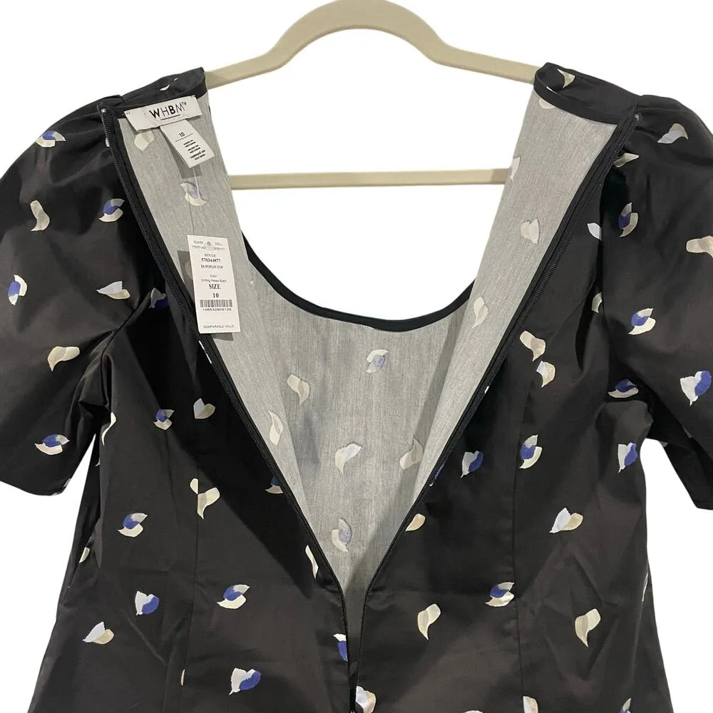 NWT White House Black Market Scoop Neck Short Sleeve Black Dressy Poplin Top - Image 2