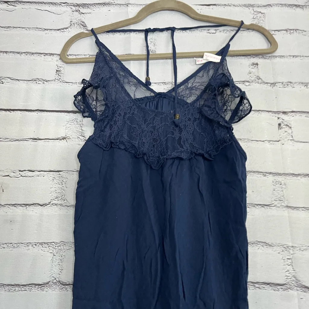Xhilaration Navy Blue Chemise with Lace Trim Midi Dress SZ XS Formal Evening Y2K - Image 6