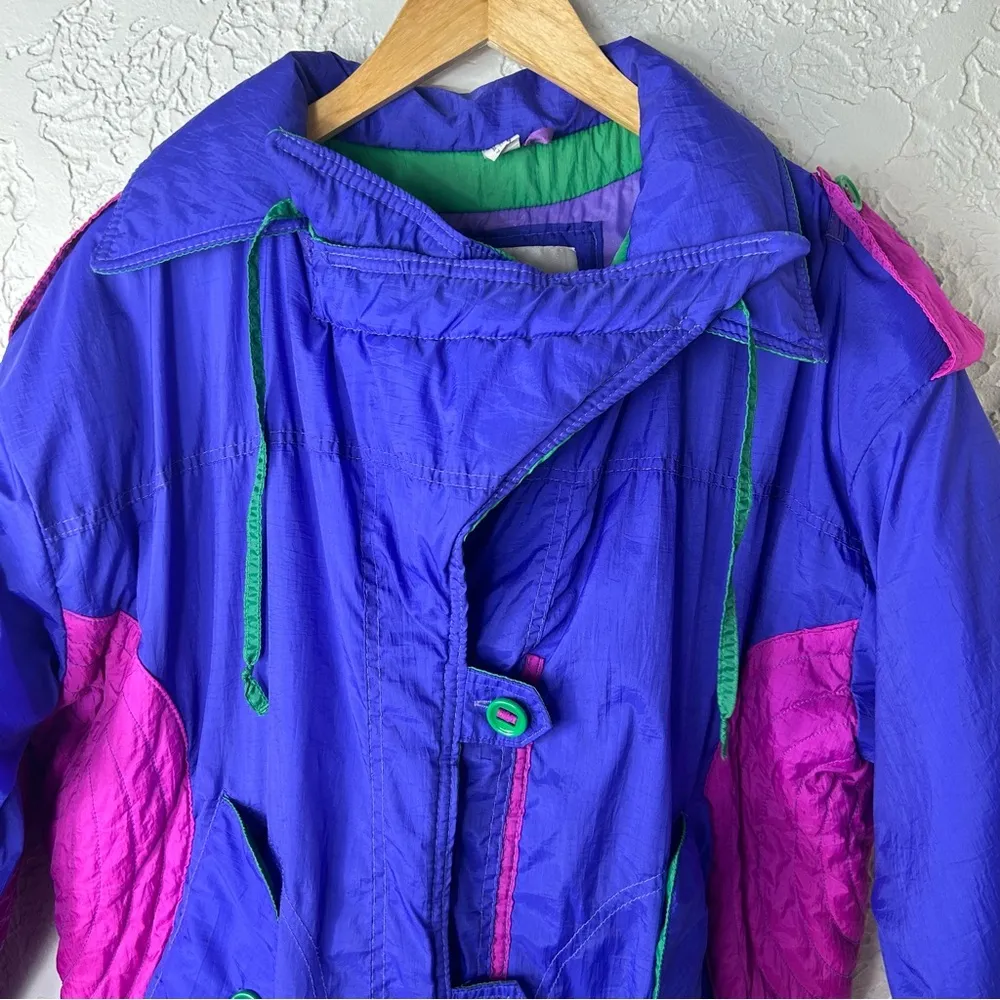 Vintage Gitano 90’s Retro Color Block Ski Winter Coat Puffer Jacket Size S Purple - Image 8