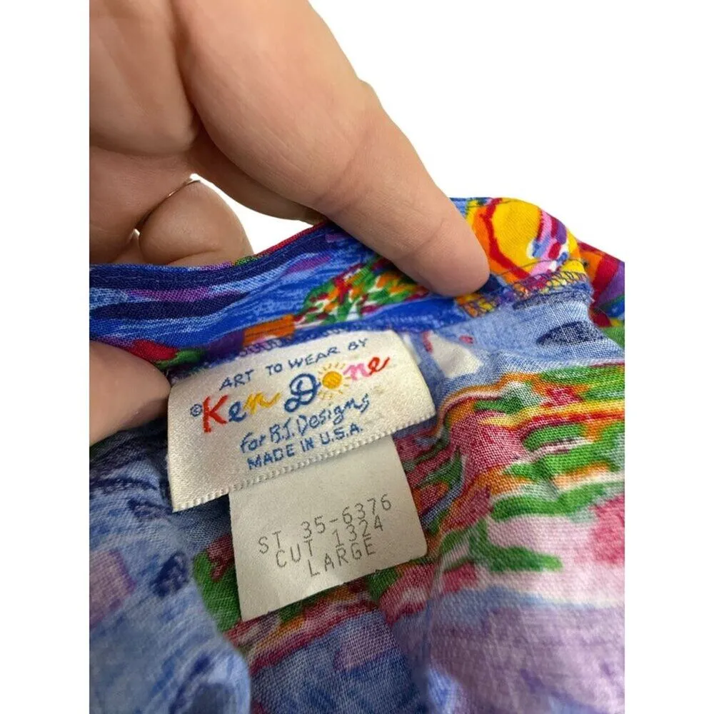 Vintage Ken Done Womens Art to Wear Hawaiian Vacation Ocean Boats Womens Large - Image 3