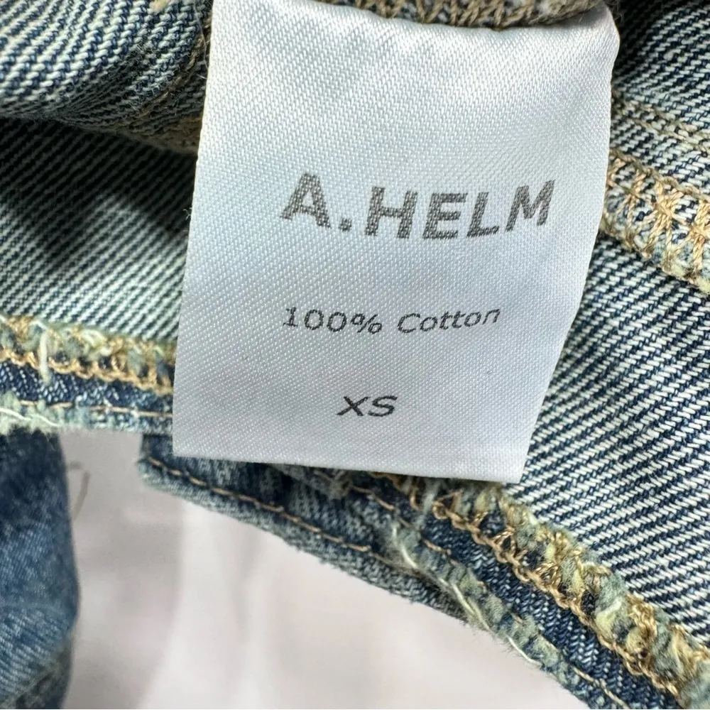 A. Helm Belted Denim Zipper Detail Y2K Moto Biker Jacket Size Extra Small Blue - Image 15