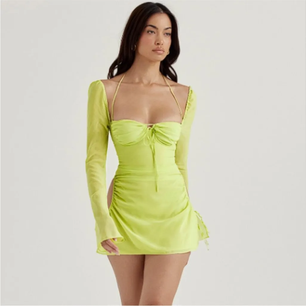 House of CB ‘Baby’ Lime‎ Chiffon Halter Mini Dress NWOT size S - Image 12