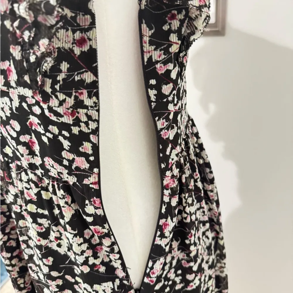 Banana Republic Bohemian Floral Flirty Ruffle Sleeve Midi Dress Black Size 8 - Image 8