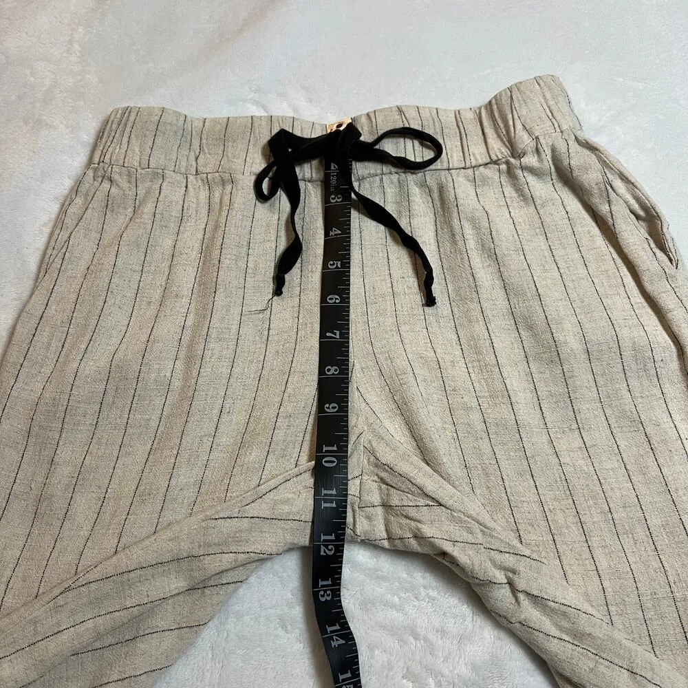 Common Sense Stripe Linen Blend Ankle Pants Size Medium Coastal Beach Neutral Tan - Image 7