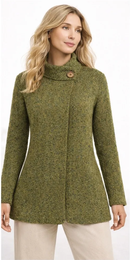 Triona Design Irish Donegal Wool Hand Loomed Cardigan Jacket Green Medium F354 - Image 1