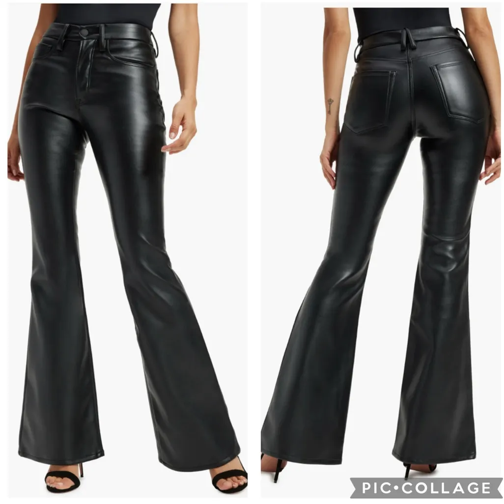 Good American Good Legs Flare Faux‎ Leather Pants Black 15 - Image 2