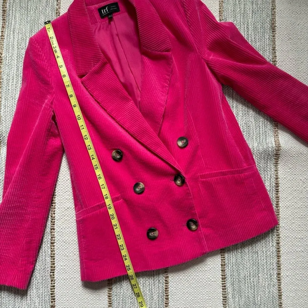 Zara Fuchsia Corduroy Double-Breasted Blazer Jacket Women’s Size Small-Medium - Image 5