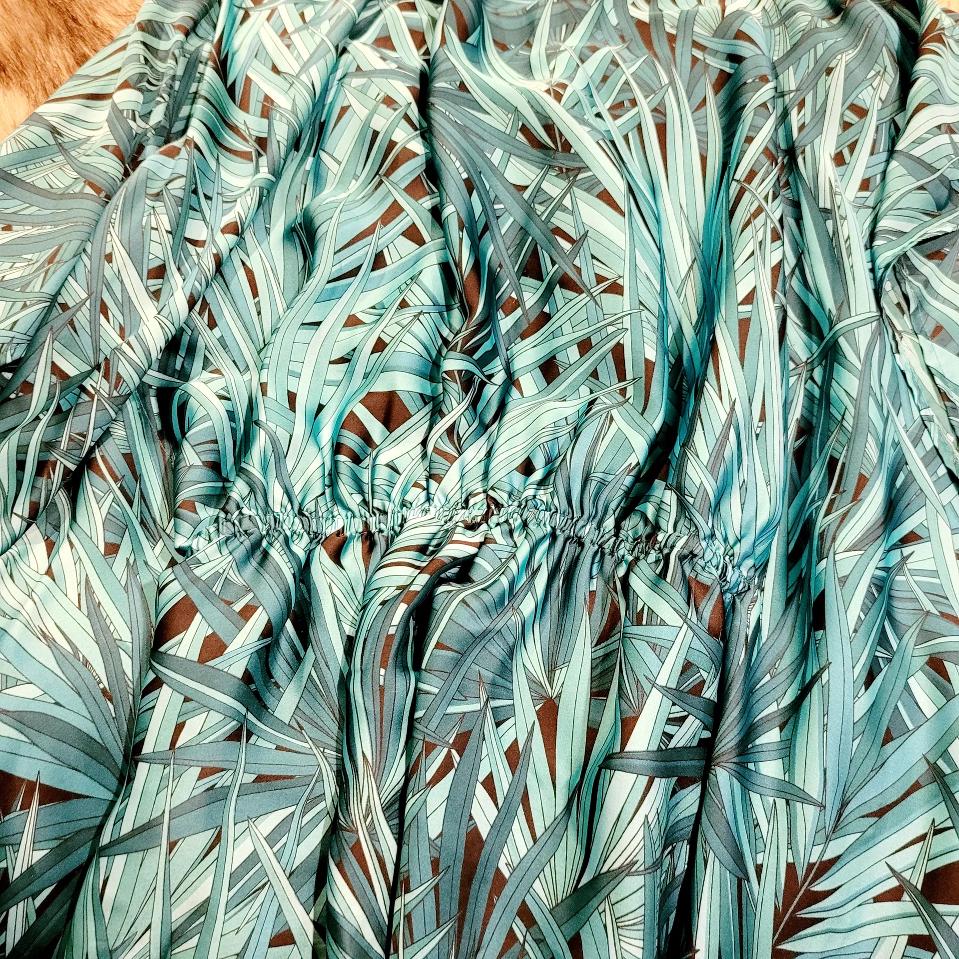 Michael Kors Teal and Brown Leaf Pattern Dress - Image 2