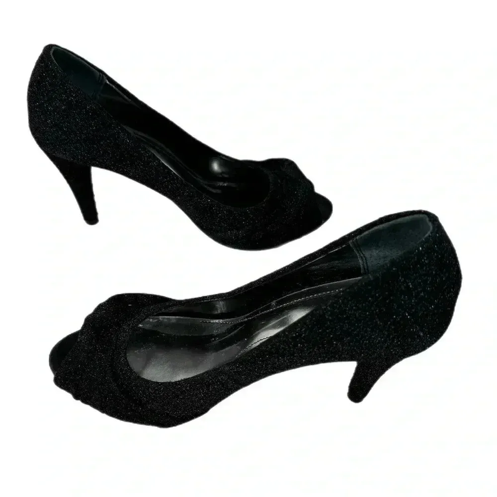 Style & Co Kathryn Glitter Pumps Leather Outsole Black Heels Peep Toe Sz 7.5 - Image 6