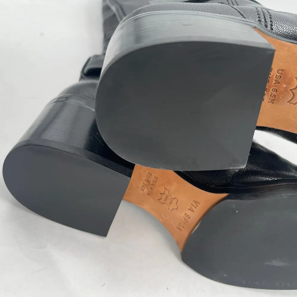 VIA SPIGA Garnett Boots Size 6.5 Black Zipper Buckle Tall Leather Heeled Western - Image 14