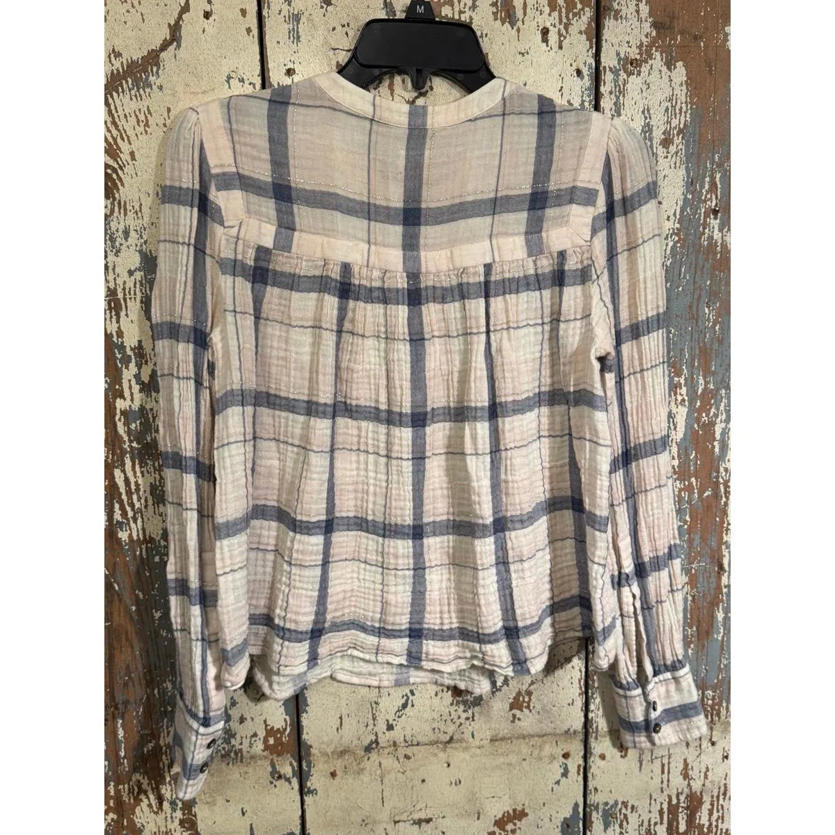 Rebecca Taylor La Vie Women's Long sleeve Popover Plaid Shirt, size Small Blue - Image 4