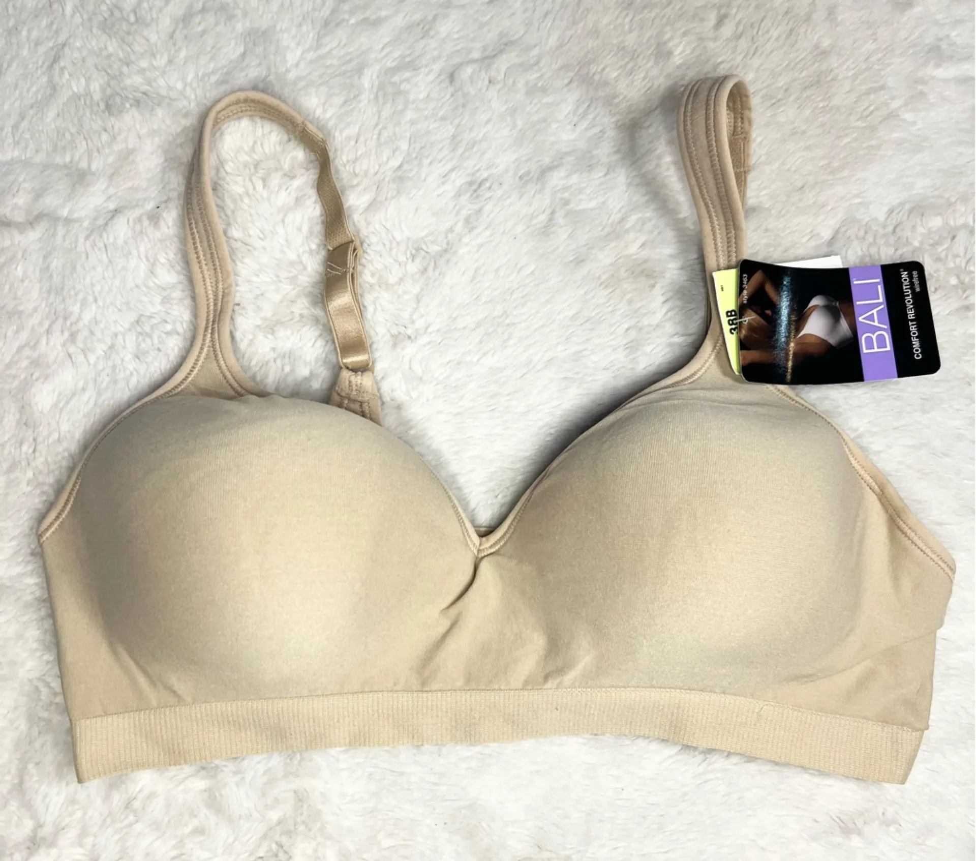 NWT Bali Comfort Revolution Wireless Bra Size 38B Nude Cream Smooth Comfortable - Image 1