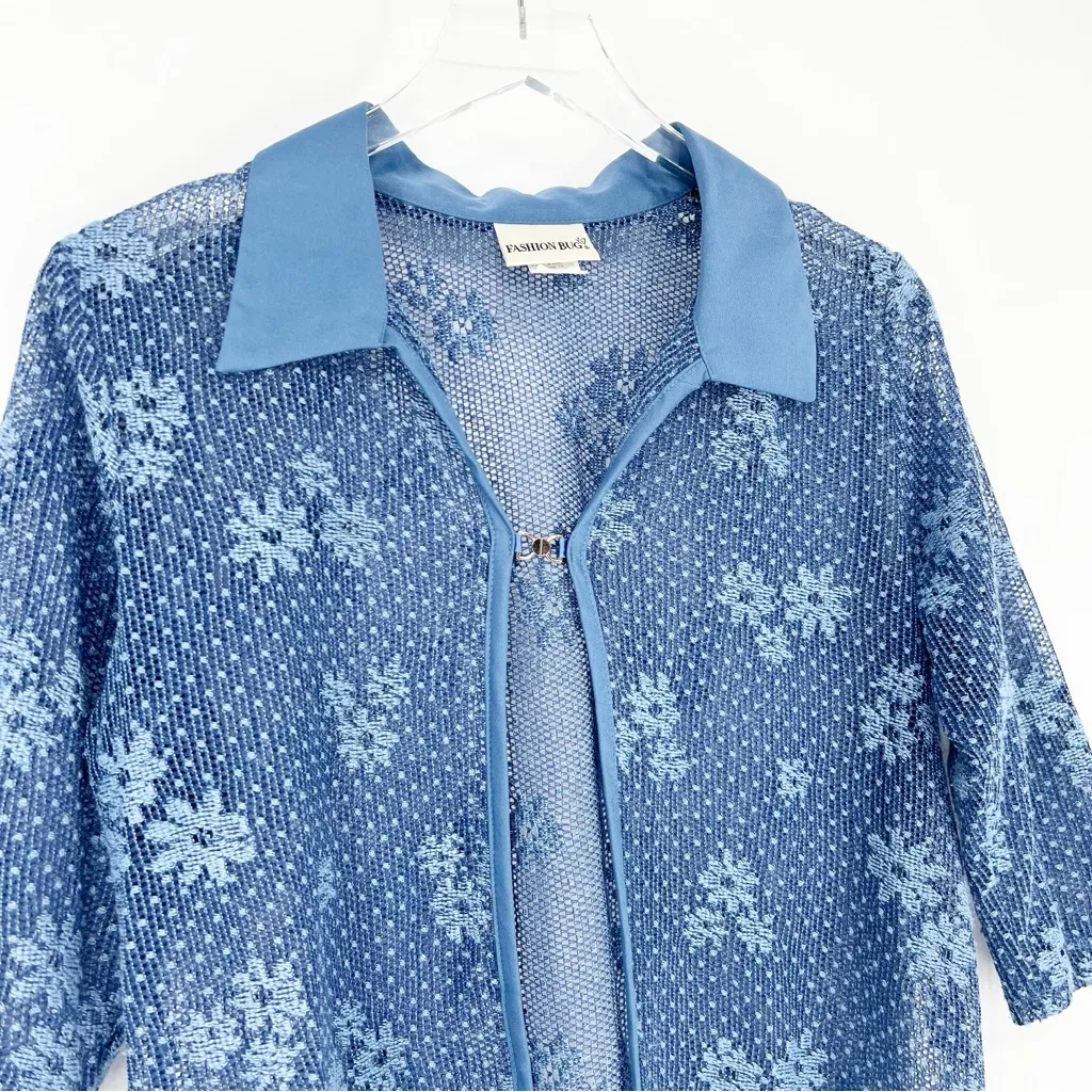 Fashion Bug Vintage Y2K Mesh‎ Collared Top S Blue - Image 3