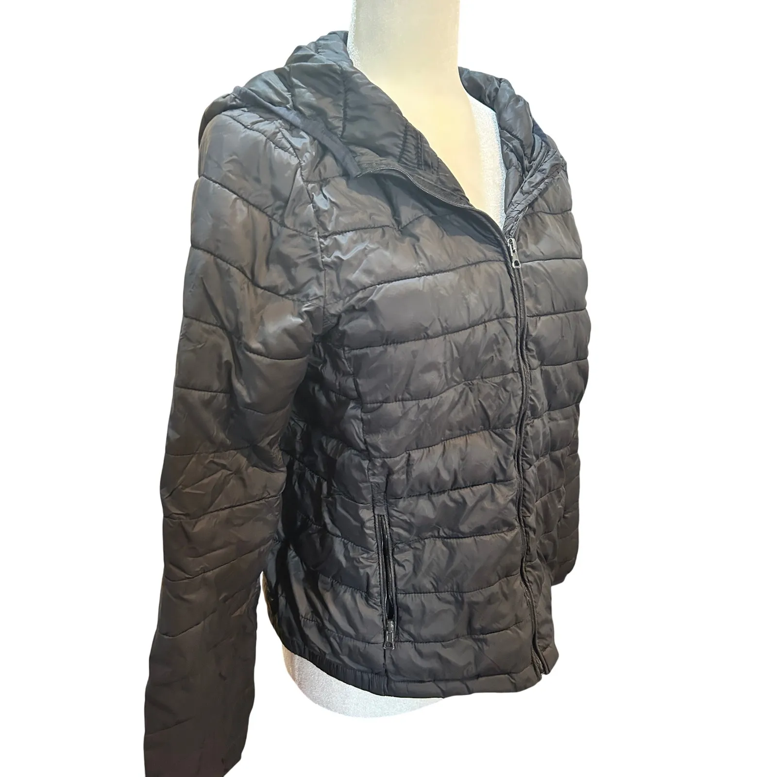 Copper Key  Womens Puffer Jacket Size M Black Lightweight Hooded Zip Up‎ - Image 3