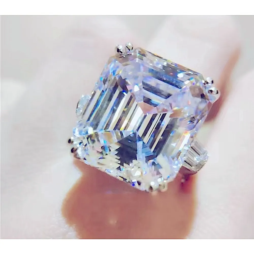 NEW Women's 5Ct‎ Asscher Cut Platinum Plated .925 Synthetic Diamond Ring, Size 9 - Image 3