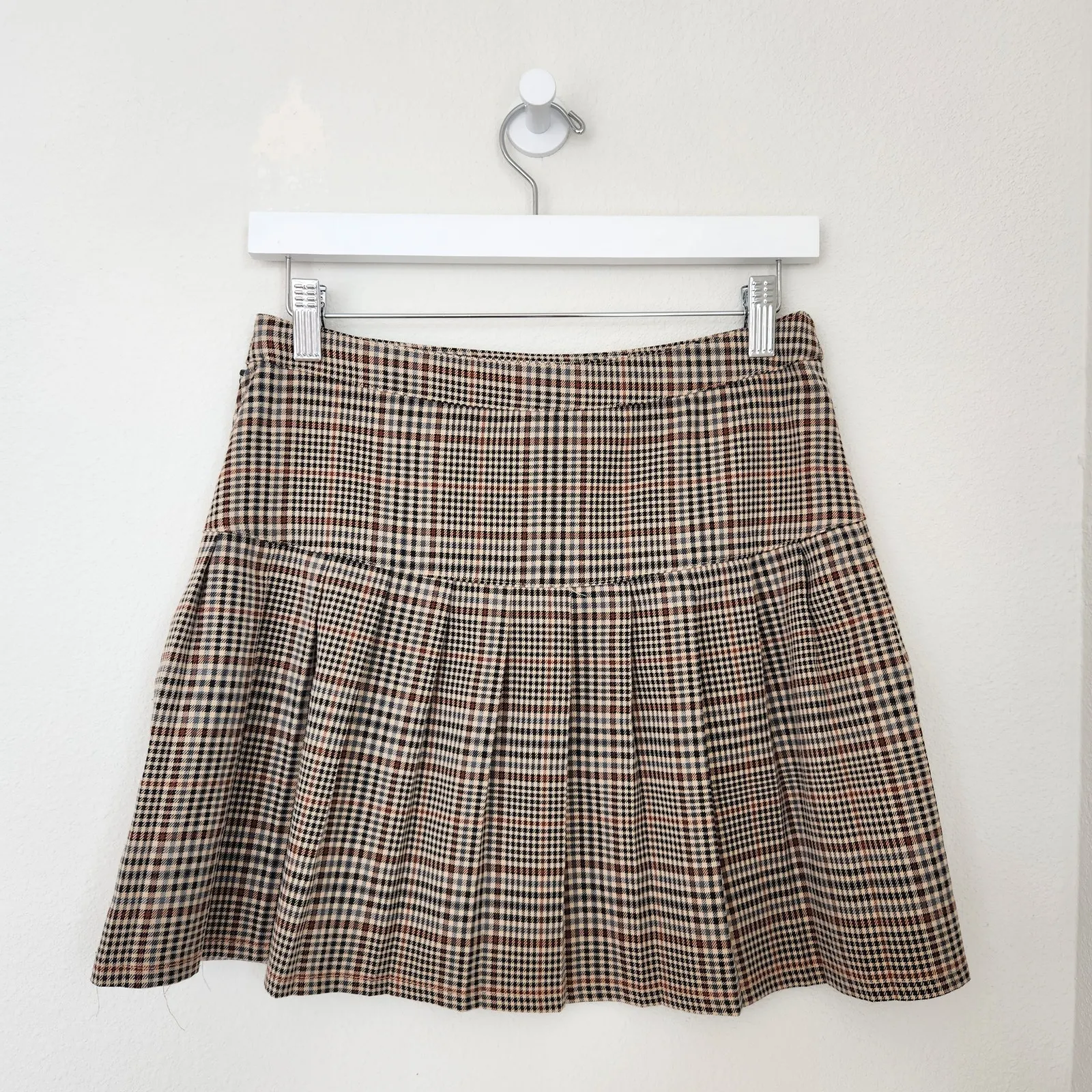 Vintage Dickies Plaid Pleated Mini Skirt Brown Black Preppy Academia Style S - Image 5