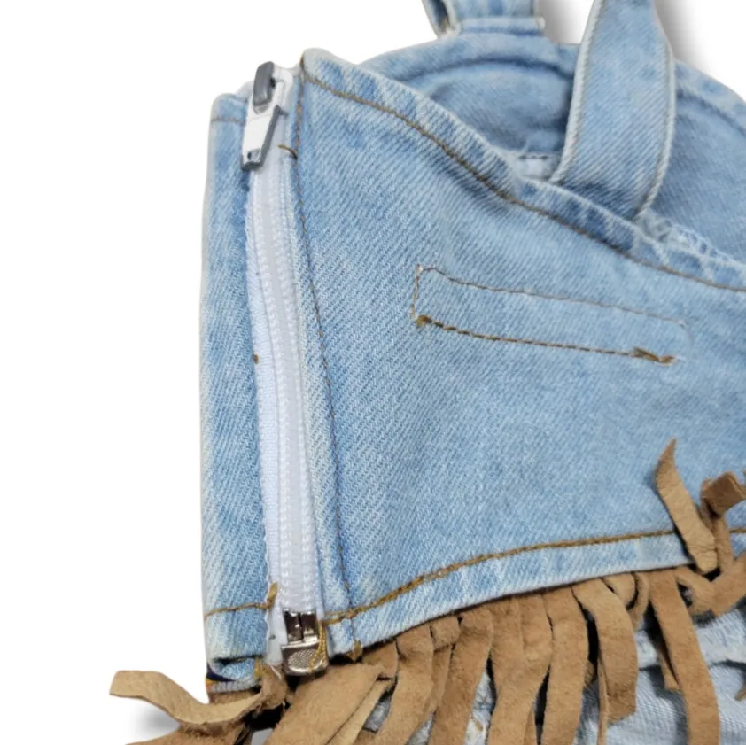 Vintage Dakota Blue Top Size Small Womens Vintage Top Denim Top Patchwork Fringe Trim - Image 5