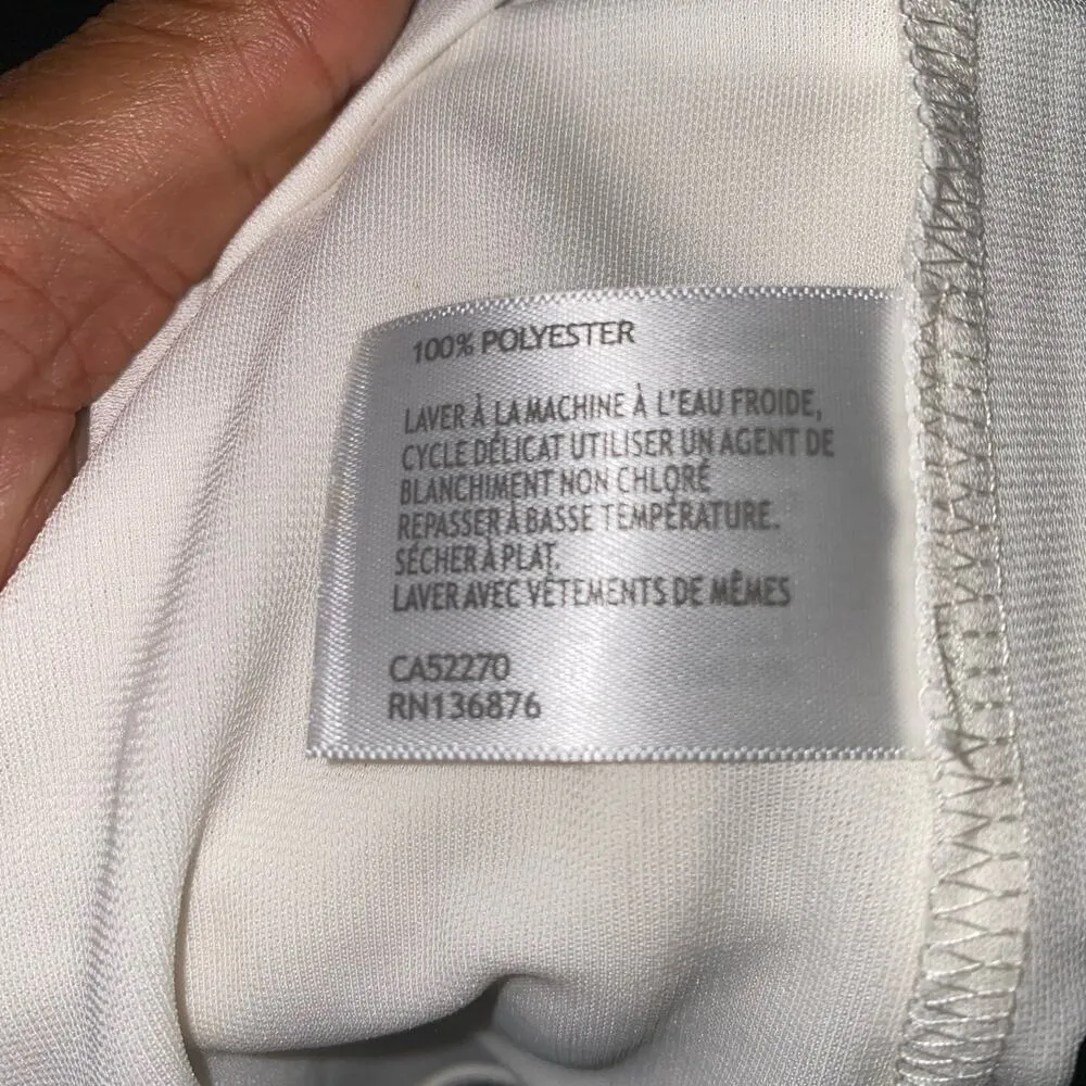 Blyse White Asymmetric Layered Hem Roll Tab Long Sleeve Split Neck Blouse Medium - Image 7