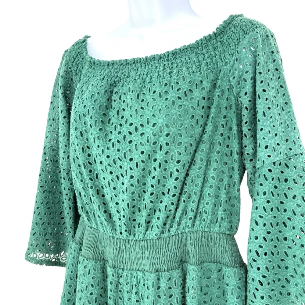 NWT Anthropologie Chloe Oliver Cotton Eyelet Shorts Romper | Sz Medium | Green - Image 4