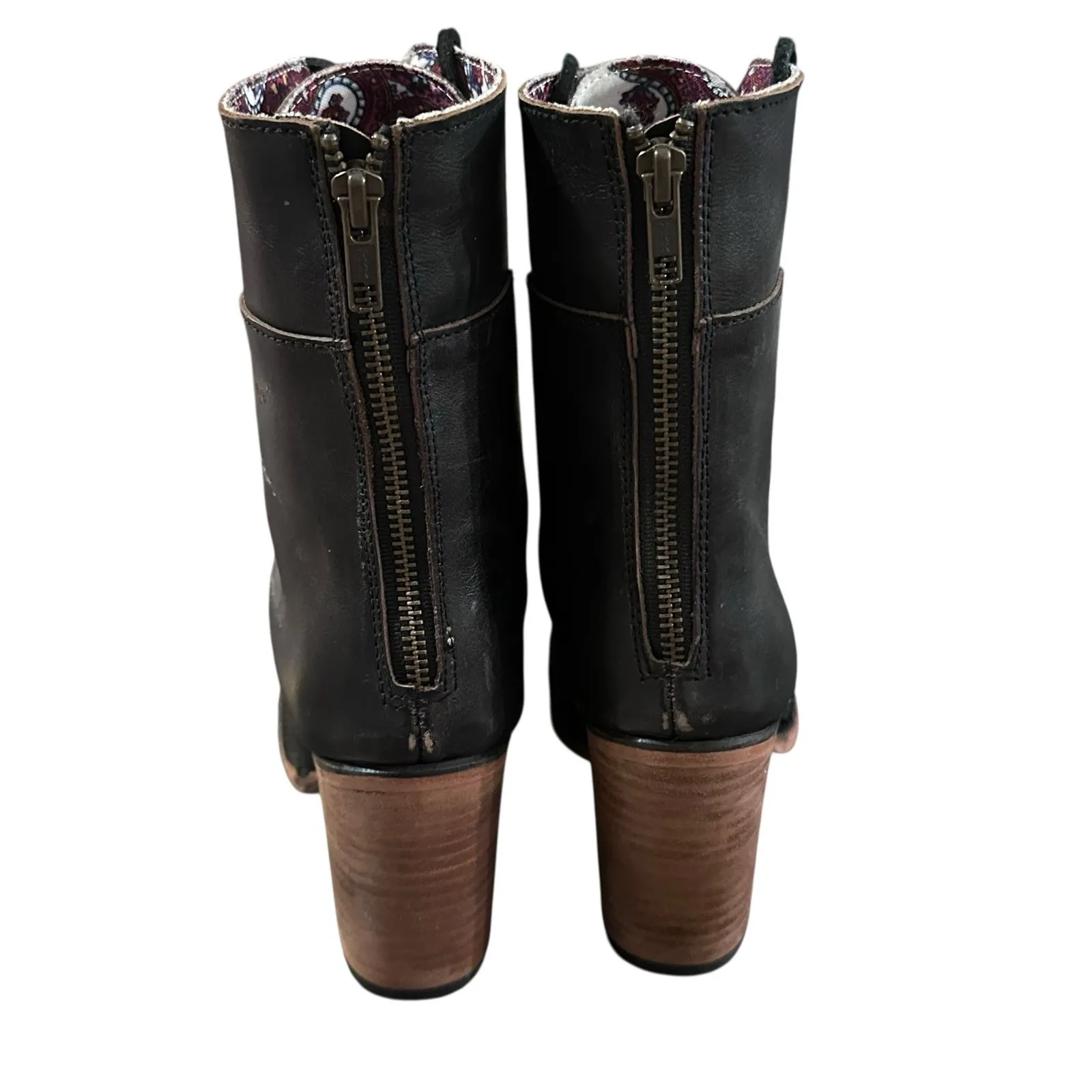 Freebird BY STEVEN Borow Women's Boots Size 10 Distressed Black Lace‎ Up Zip Up - Image 4