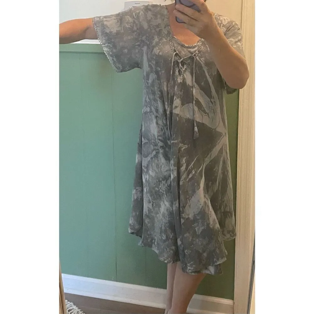 India Boutique Short Sleeve Tie Dye Umbrella Dress Gray Size M - Image 10