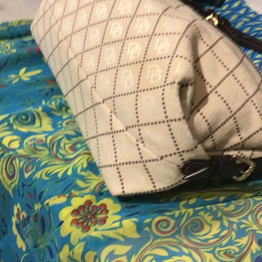 DOONEY & BOURKE LOGO PRINT CANVAS BROWN LEATHER TRIM HANDLE PURSE SHOULDER BAG - Image 8