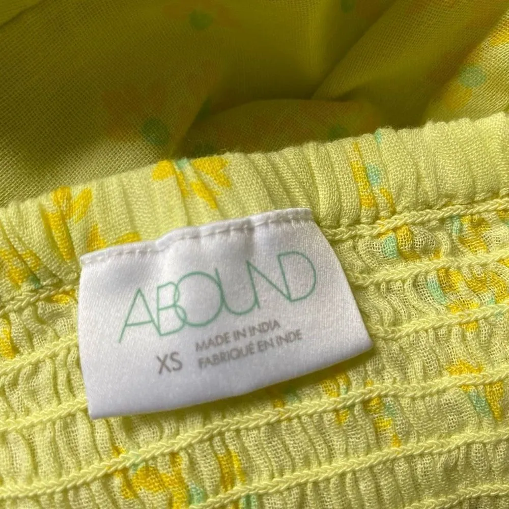 Abound Womens Yellow Peplum Floral Cinched Front Peasant Smocked Crop Top XS - Image 4