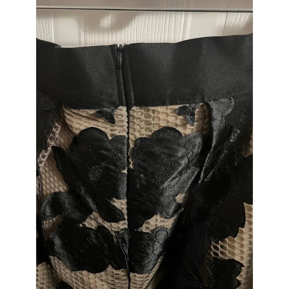 Gracia Skirt Womens Large Black Beige Aline Knee Length Embroidered Floral Mesh - Image 6