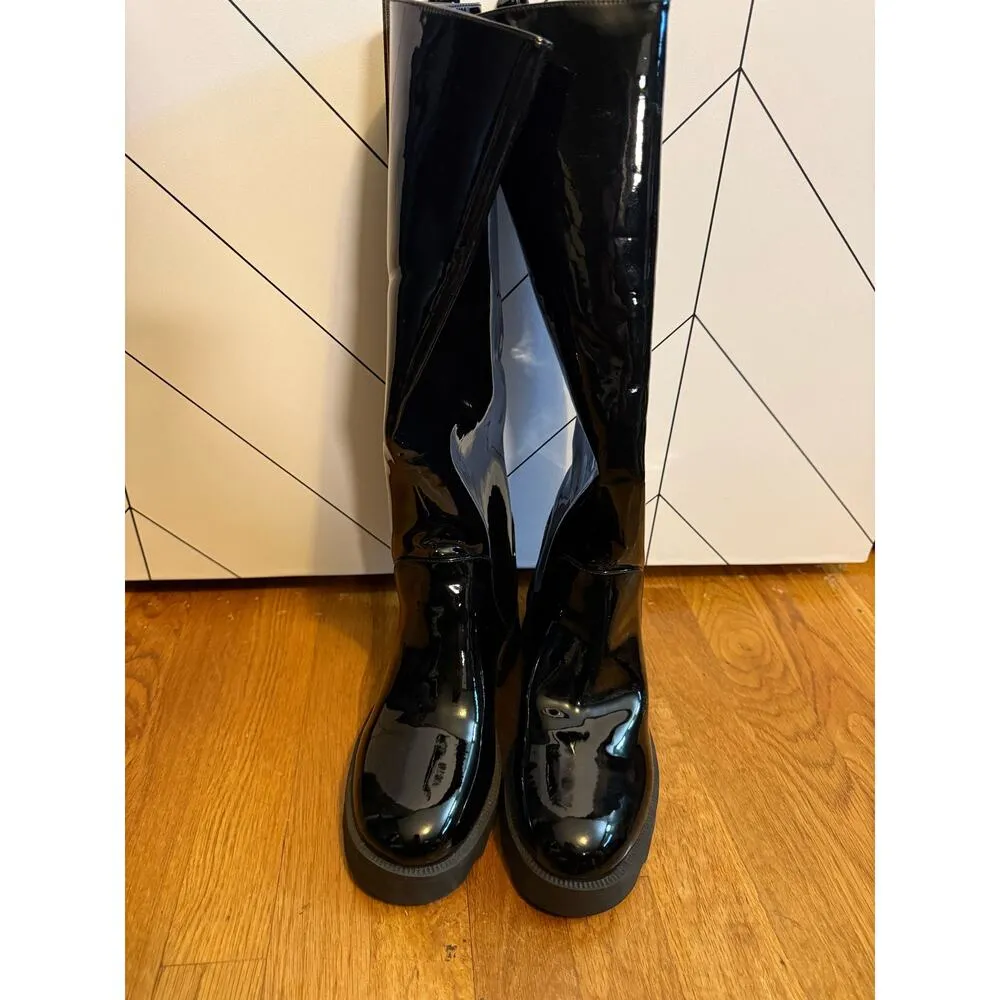 Aerosoles Women 9 Slalom Pull on Round Toe Black Faux Patent Leather Boots - Image 10