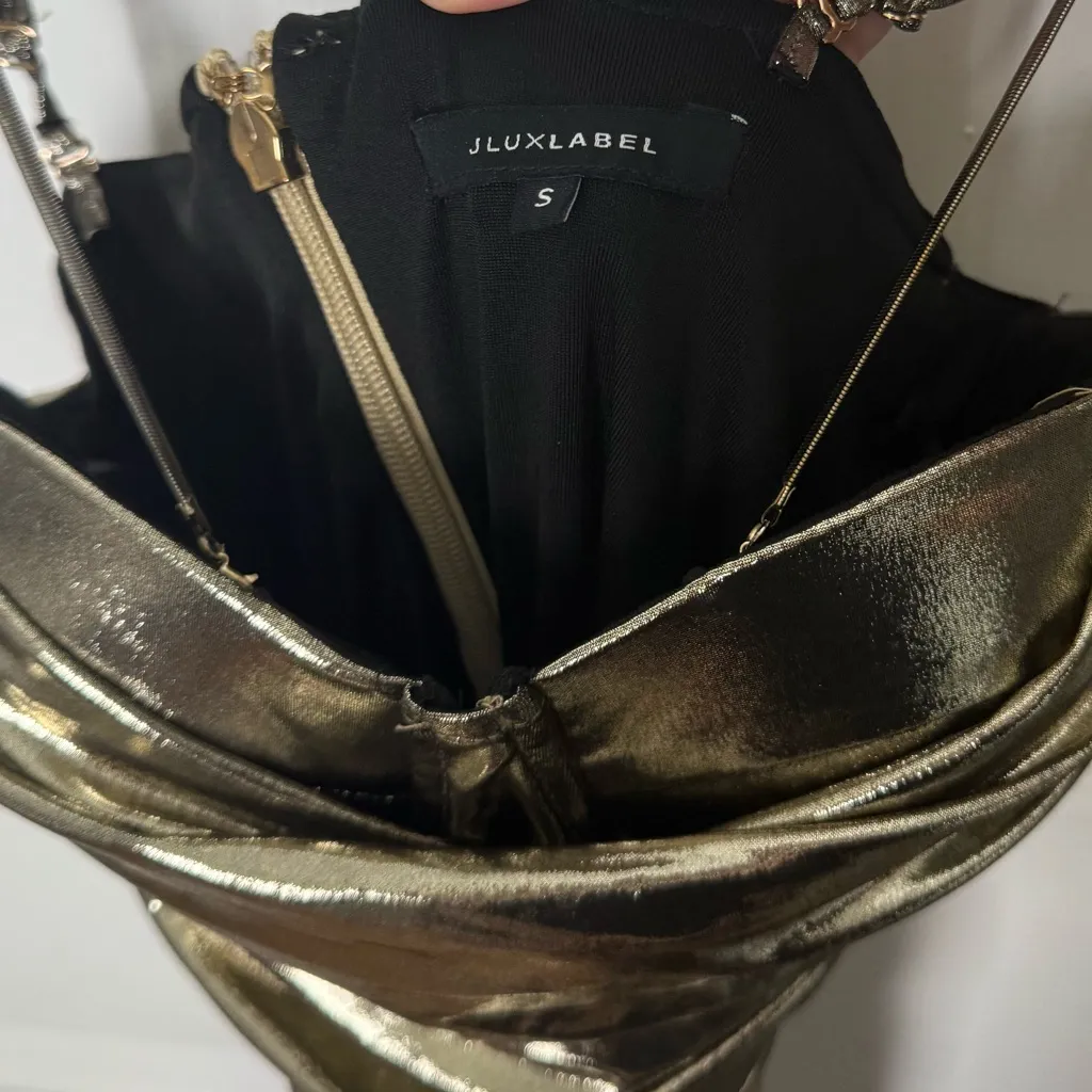 JLUXLABEL Light Gold Visions Of You Midi Dress S - Image 8