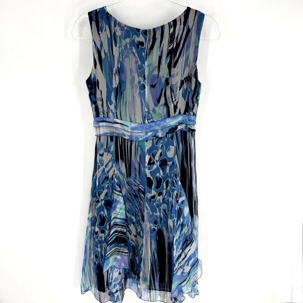 Claudia Gil Blue Patterned Faux Wrap Sleeveless Dress with Jacket Silk Size 6 - Image 3
