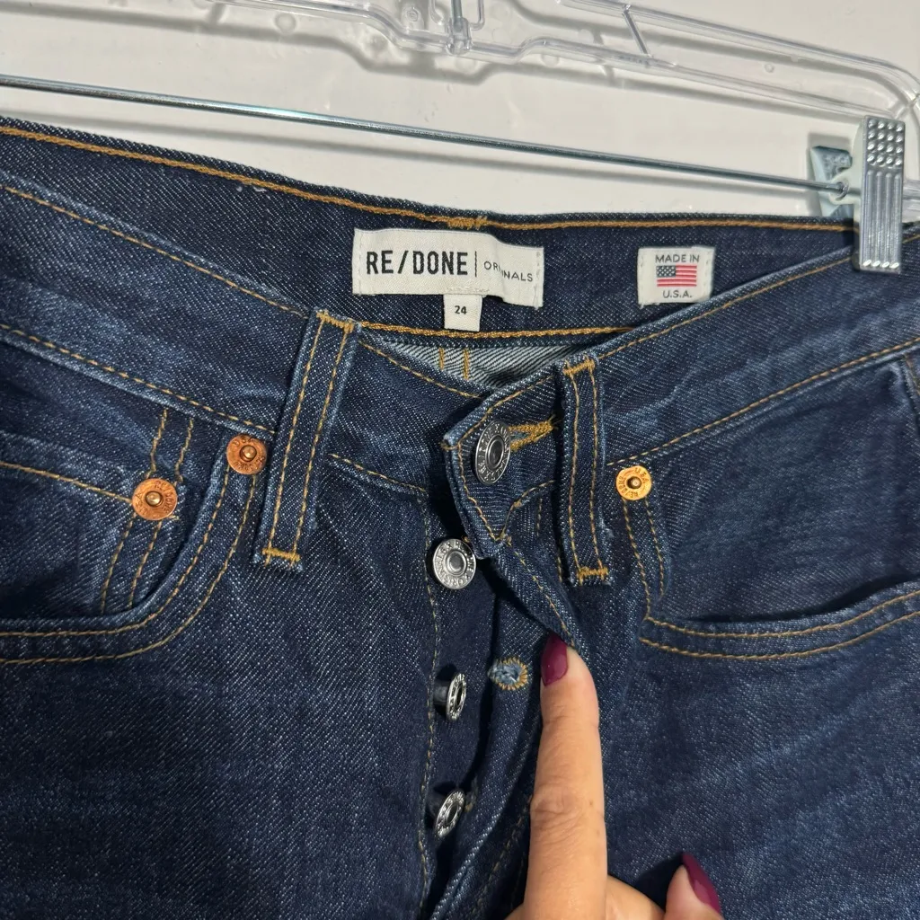 Re/Done Originals High Rise Rigid Crop in Dark Wash‎ Button Fly Size 24 - Image 7