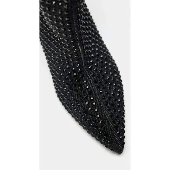 $185 NWT Zara Rhinestone Embellished Knee High‎ Boots Stiletto Heel Party Shoes - Image 4
