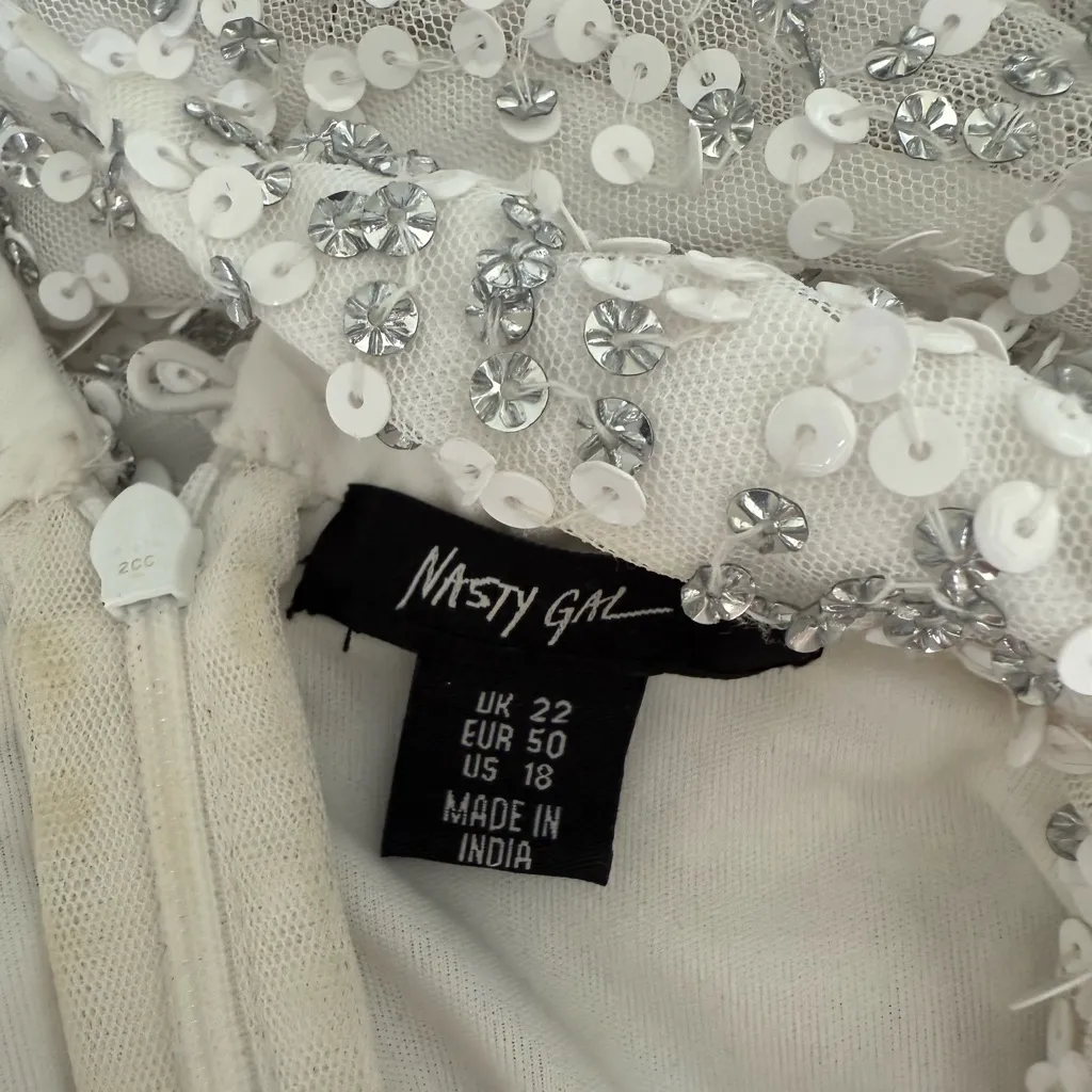 Nasty Gal White Long Sleeve Sequin Dress, Size 18 - Image 6