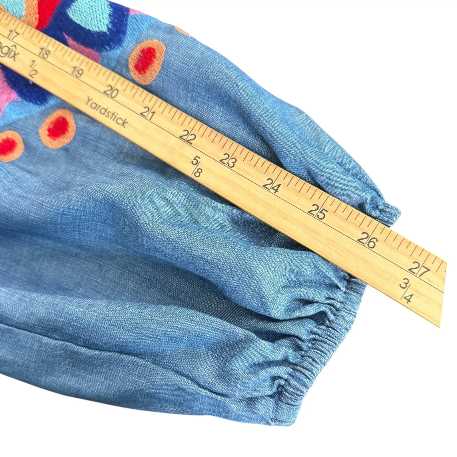 ZARA Embroidered Chambray Tunic Balloon Sleeve Size M BOHO Peasant Ethnic - Image 9