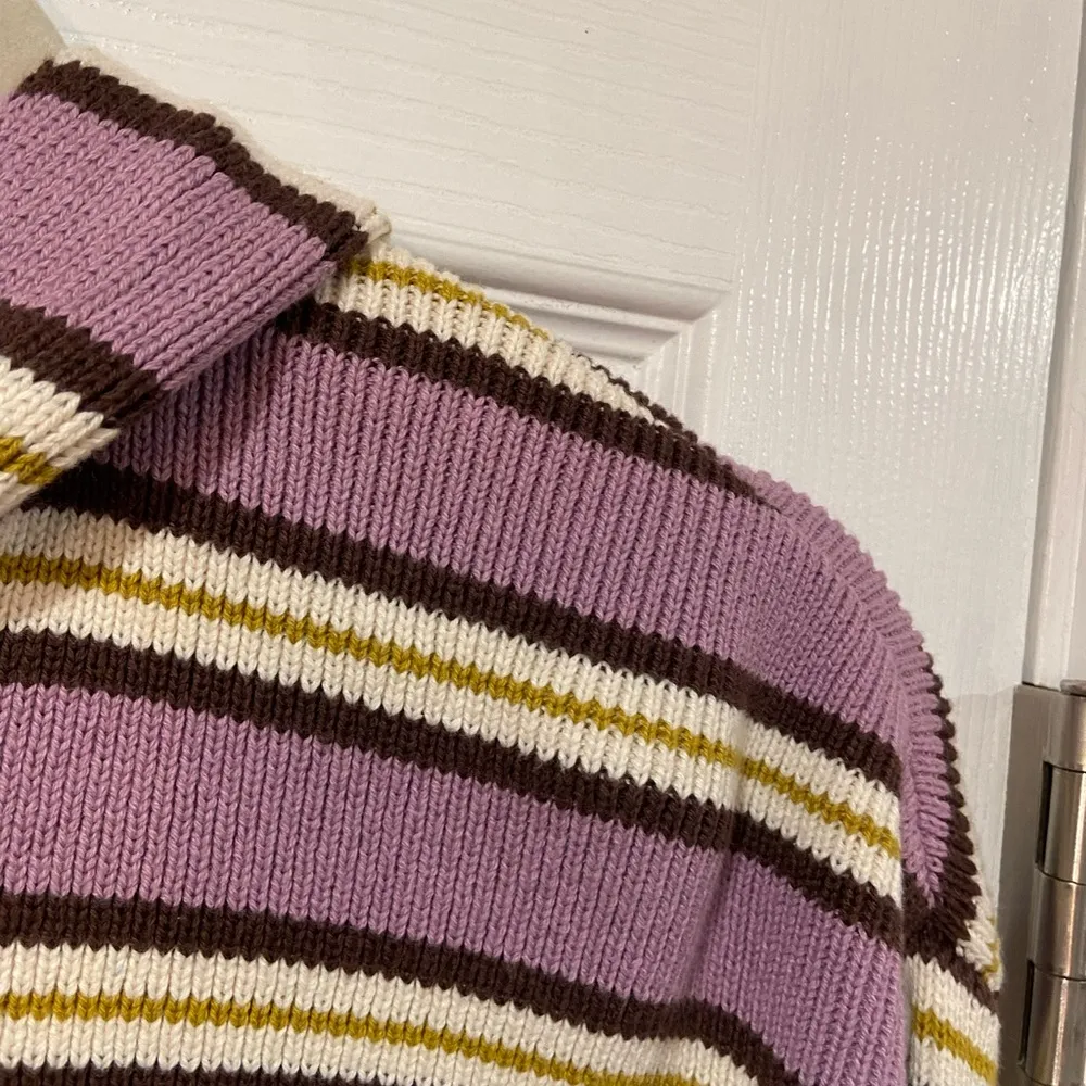 Kendall + Kylie Size XS Purple Stripe Full Zip Cotton Ribbed Knit Cropped Hoodie - Image 2