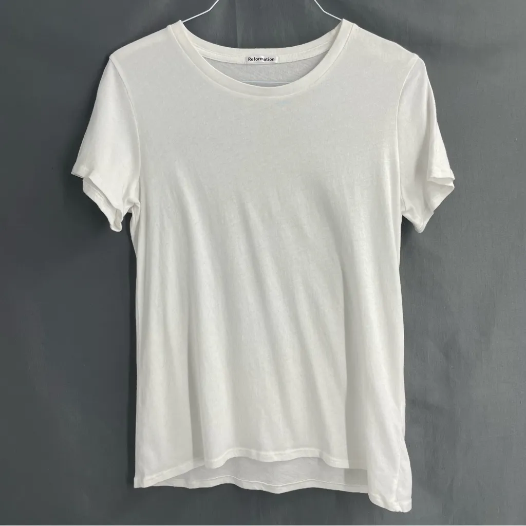 Reformation Basic White Crewneck Short Sleeve Lightweight Organic Cotton Top - Image 2