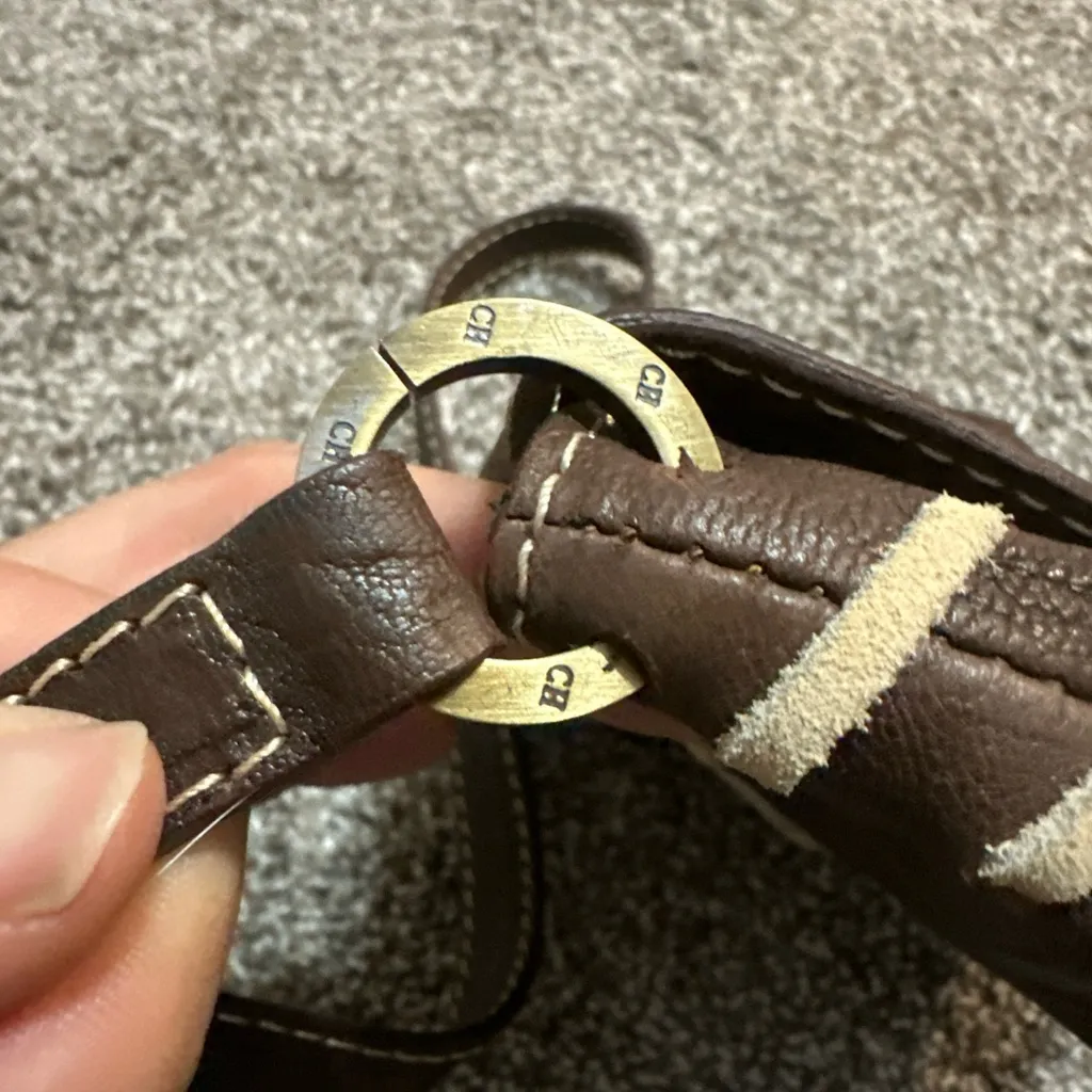 Carolina Herrera Vintage Brown Leather Small Shoulder Bag Suede Stitching - Image 5