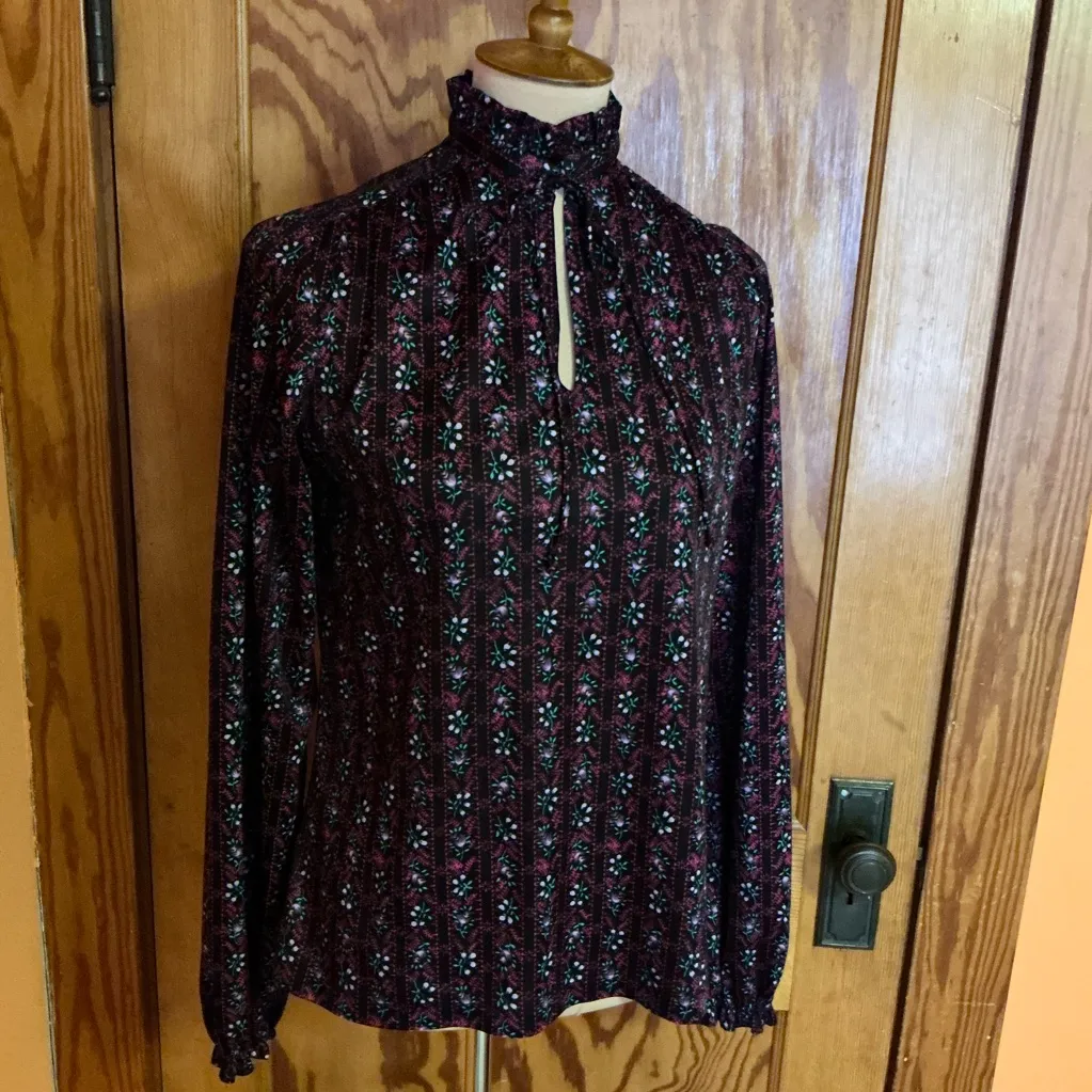 Vtg 70s Puccini black floral top Size L - Image 6