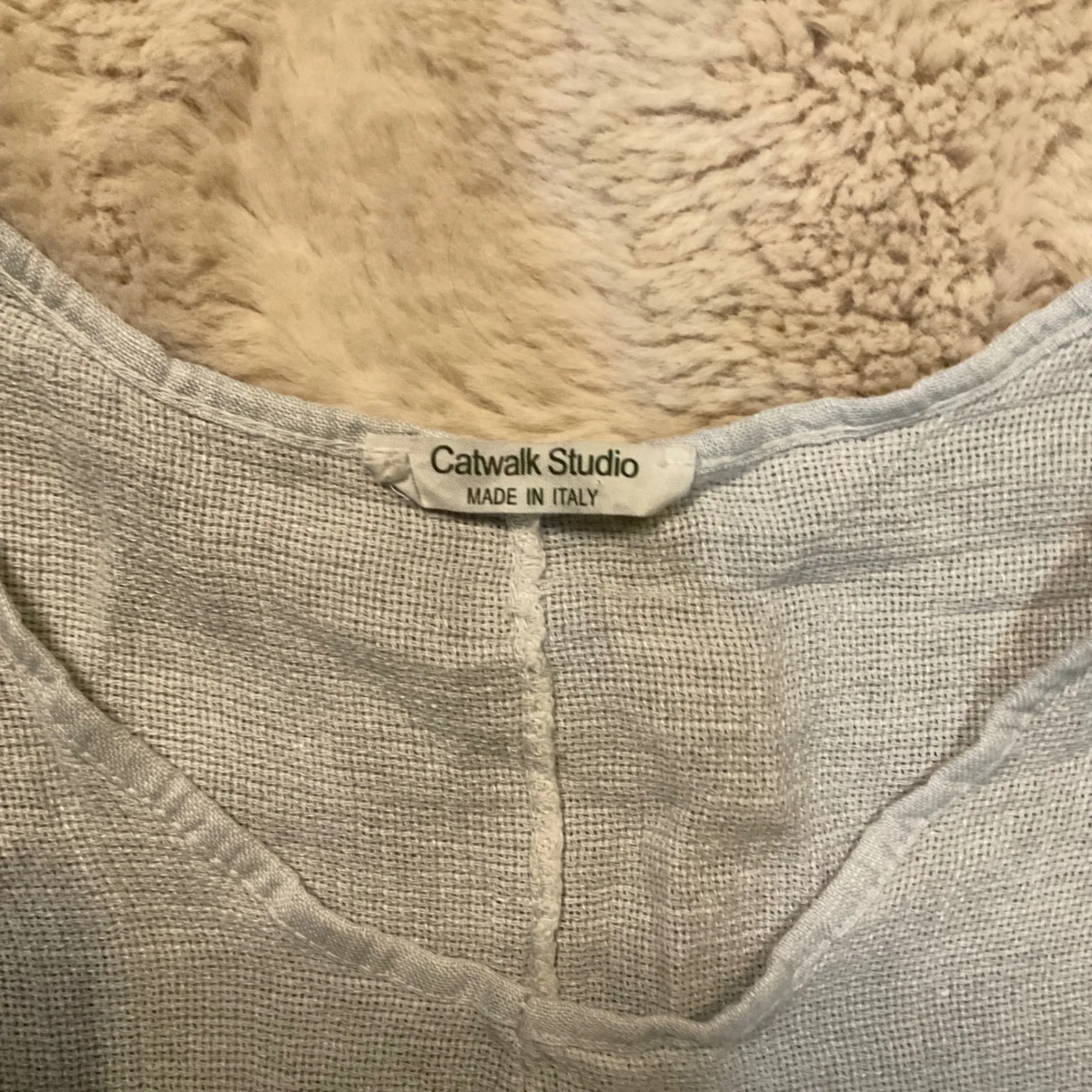 Catwalk Studio Linen Blend Size Large Short Sleeve Made Italy Shirt Blouse Weave Tan - Image 2