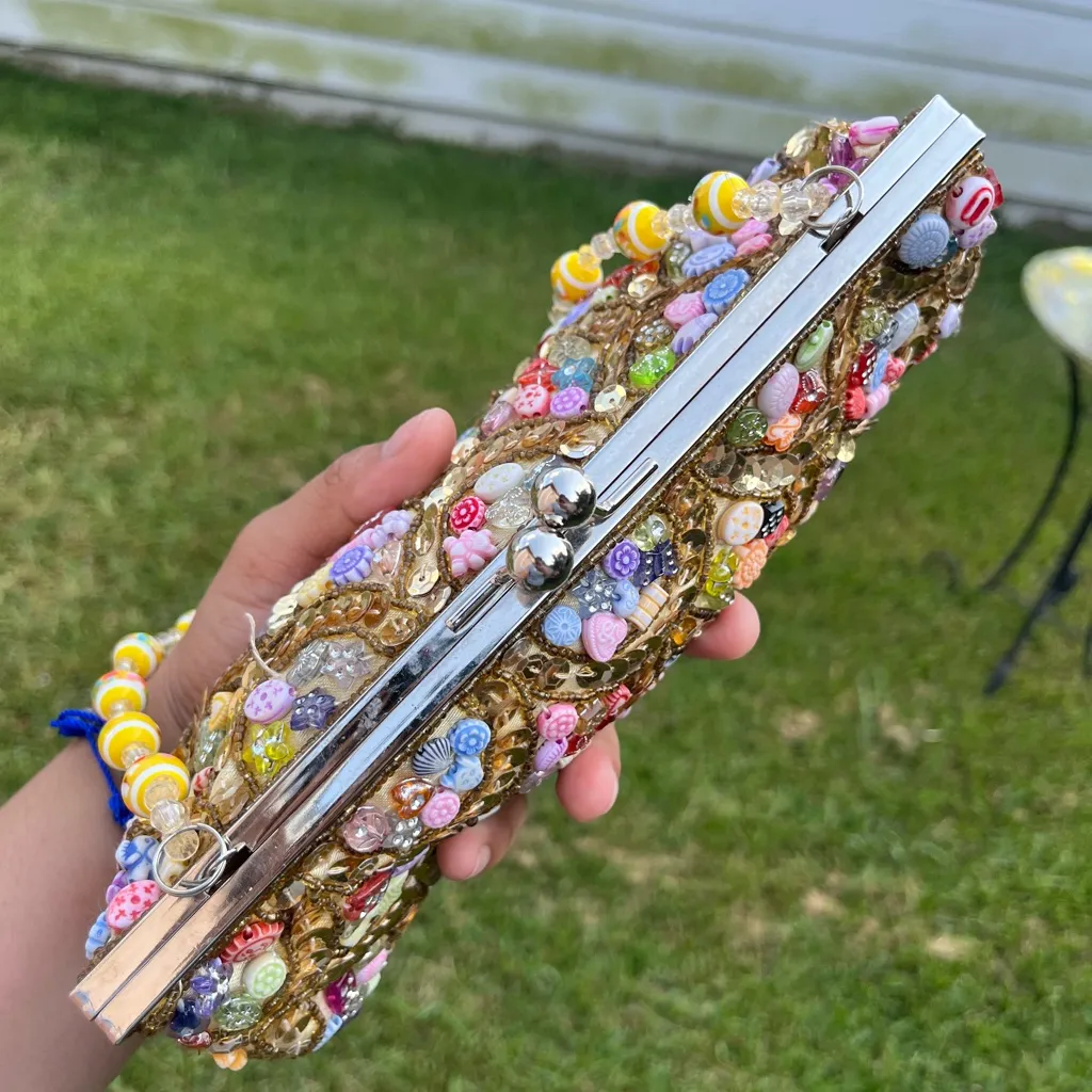 Beaded Gold Clutch with Multicolor Accents - Image 7