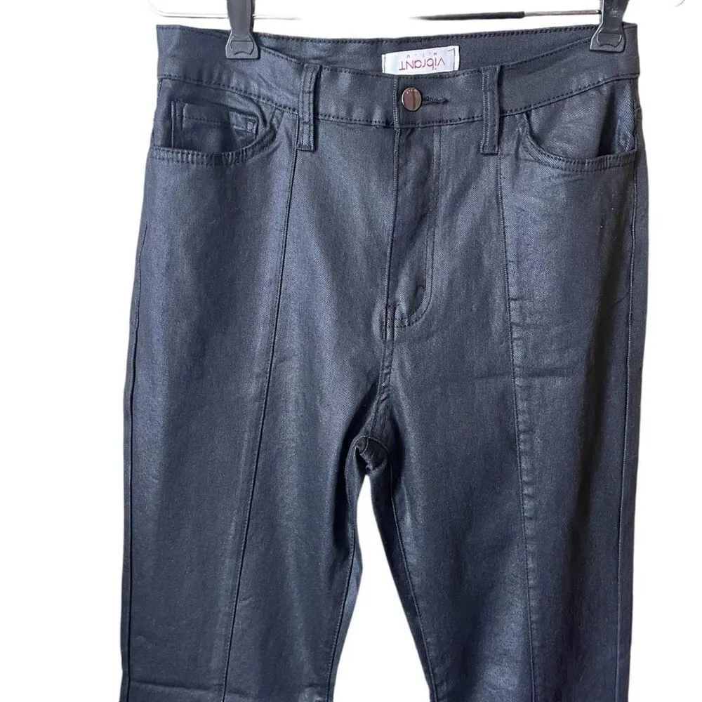 Vibrant Miu size 11(waist 29) boot cut front slit on hem black cotton blend pant - Image 2