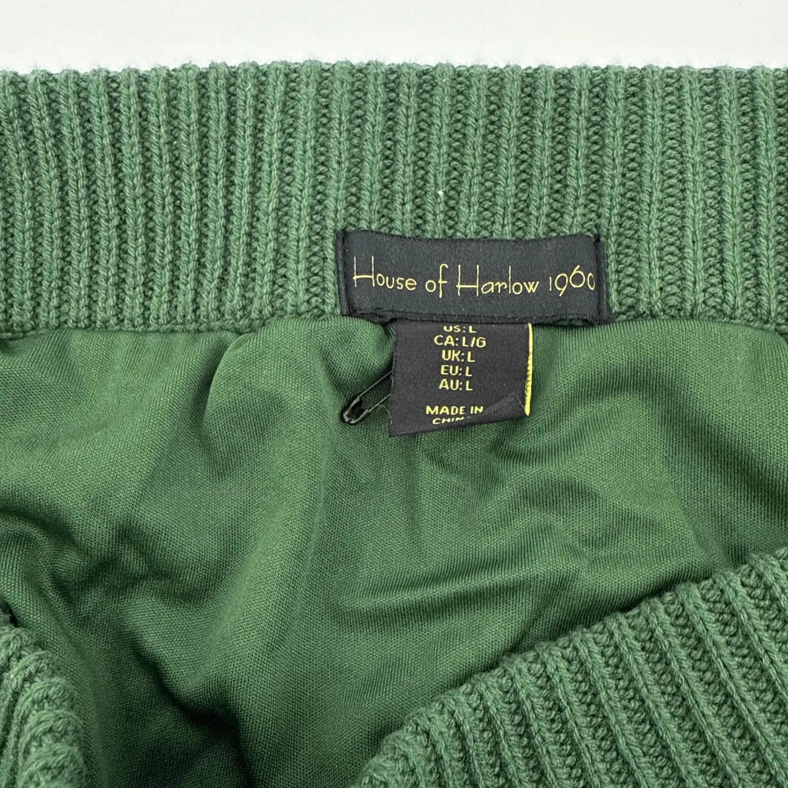 NEW House of Harlow 1960 Green Knit Midi Skirt Crochet Lace Trim Boho Size Large - Image 4