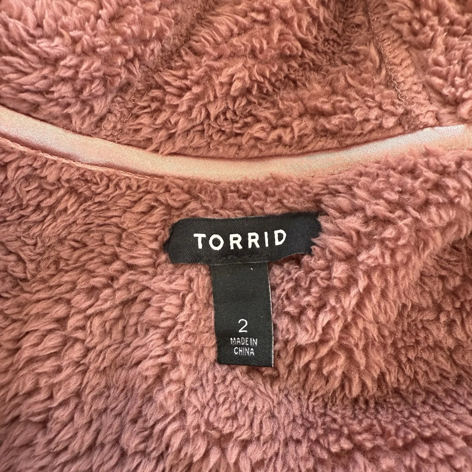 Torrid Clay Red Teddy Sherpa Zip Up Hoodie Pockets Satin Trim‎ Size 2X - Image 13