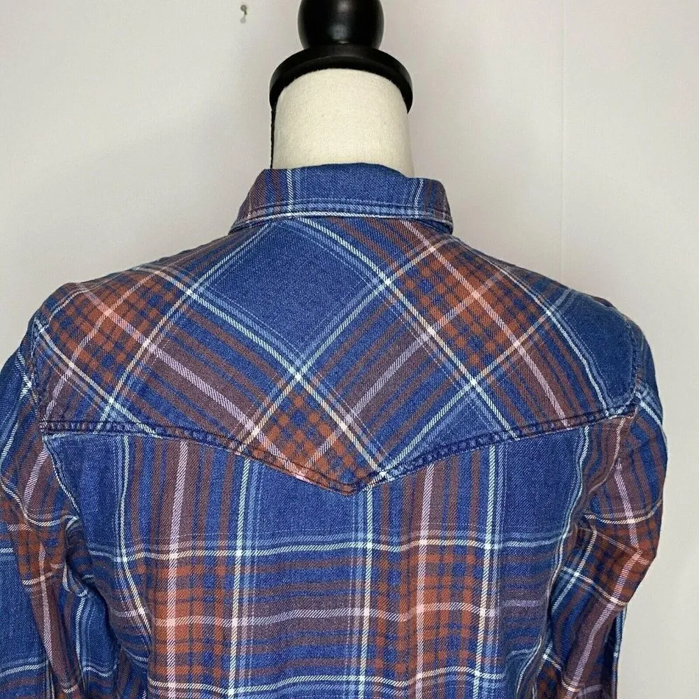 AEO American Eagle XS Boyfriend Fit Pearl Snap Up Shirt Plaid - Image 7