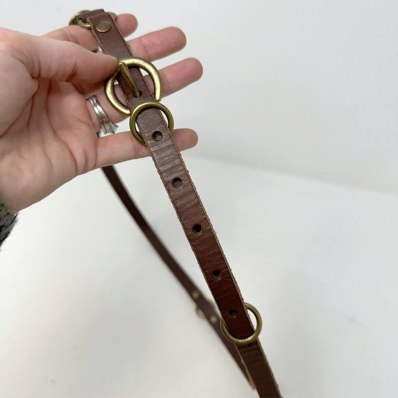 American Eagle Thin .5" Leather Harness Belt Brown Size L - Image 6