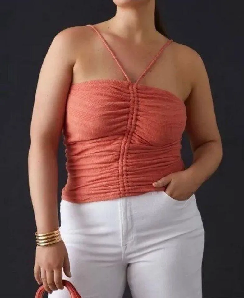 Anthropologie Pilcro Ruched Ribbed Halter Coral Tube Top Size 1X - Image 3