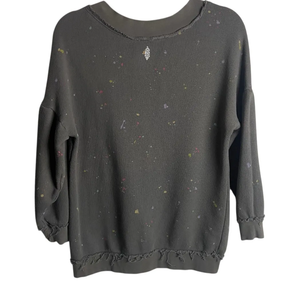 Free People Movement Size xs Make It Count Sweatshirt Grey Splatter Paint Frayed Gray - Image 7