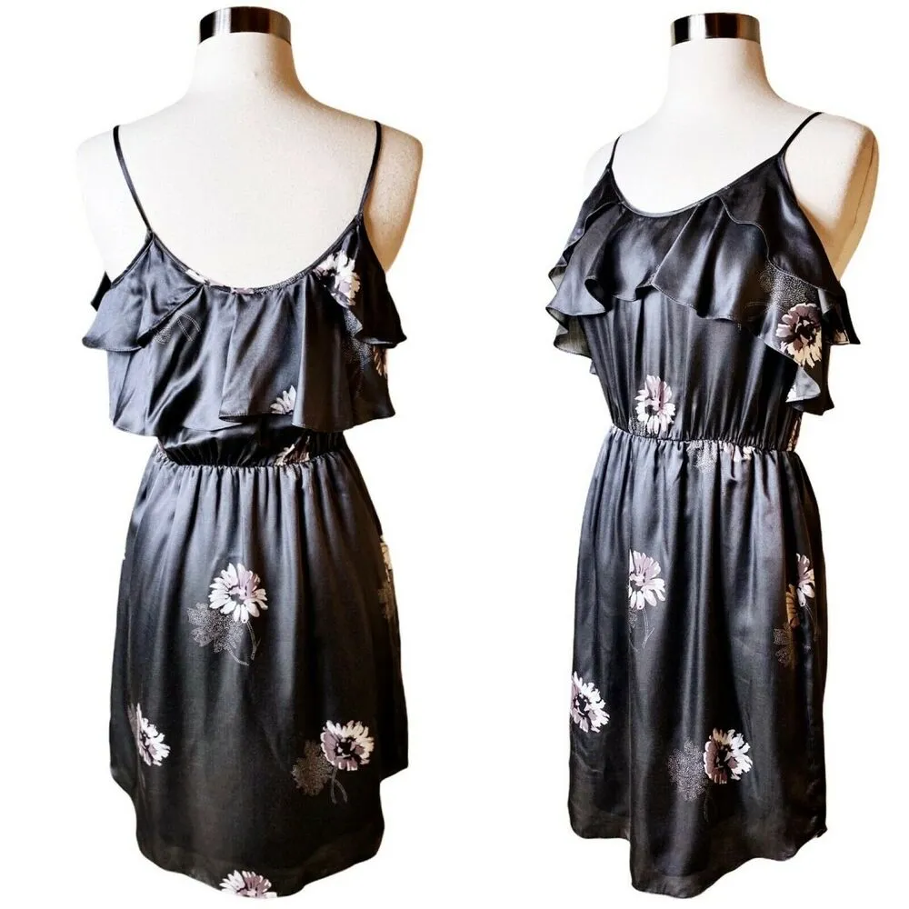 REBECCA TAYLOR SILK Sleeveless Mini Cami Dress Shadow Daisy Gray Size 0 NWT - Image 3