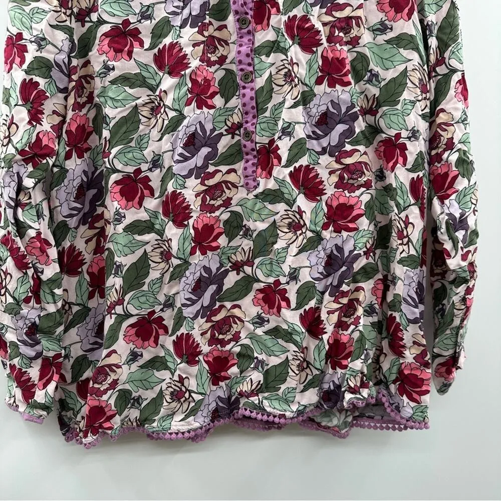 Matilda Jane Pink & Purple Floral Polka Dot Mixed Print Long Sleeve Shirt Size M - Image 3